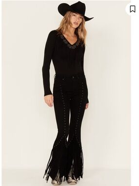 IDYLLWIND WOMEN'S FRINGE & EMBELLISHED HIGH RISIN' STRETCH FLARE JEANS